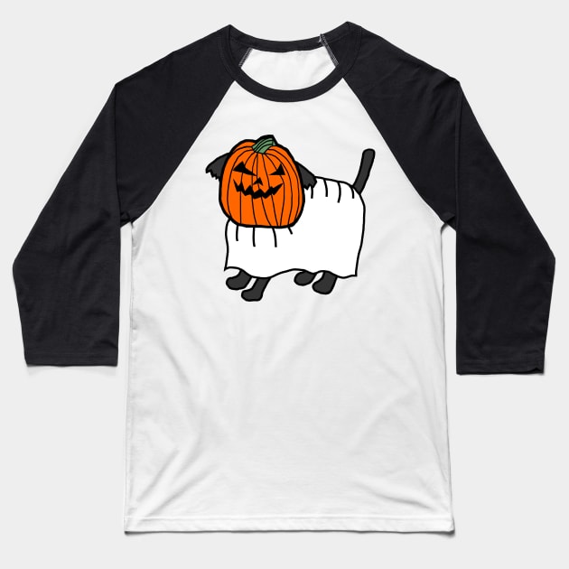 Cute Dog Wearing Halloween Horror Costume Baseball T-Shirt by ellenhenryart